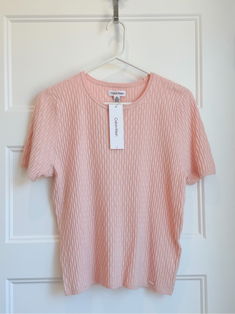 Calvin Klein Pale Pink Cable-Texture Short Sleeve Top